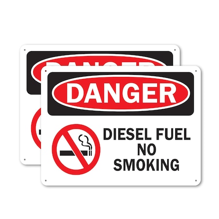 Signmission Diesel Fuel No Smoking with Graphic Danger Sign, Plastic, 14in W x 10in L, 2PK OS-2PACK-DS-P-1014-L-19325